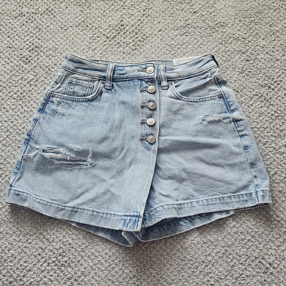 AMERICAN EAGLE Mom Skort Denim Jeans Comfort Stretch Waistband Size 0 NWT